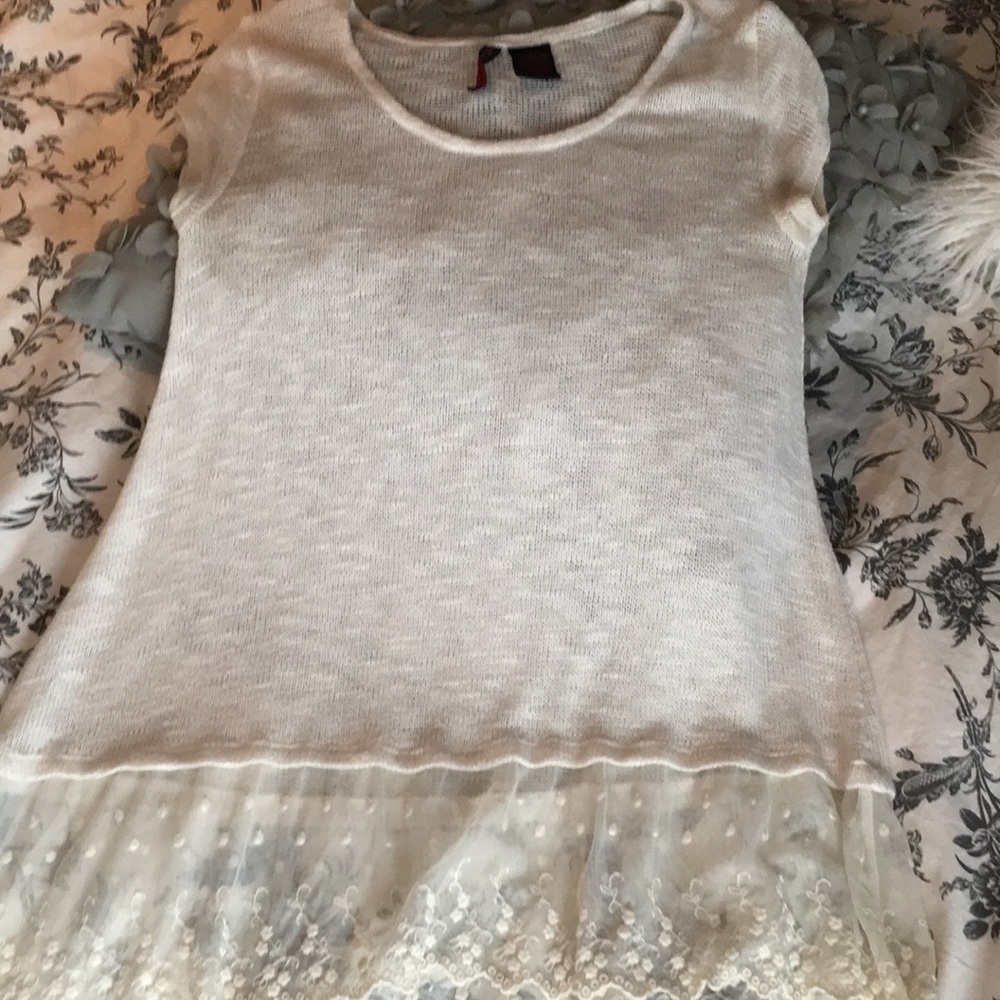 White lace trimmed blouse